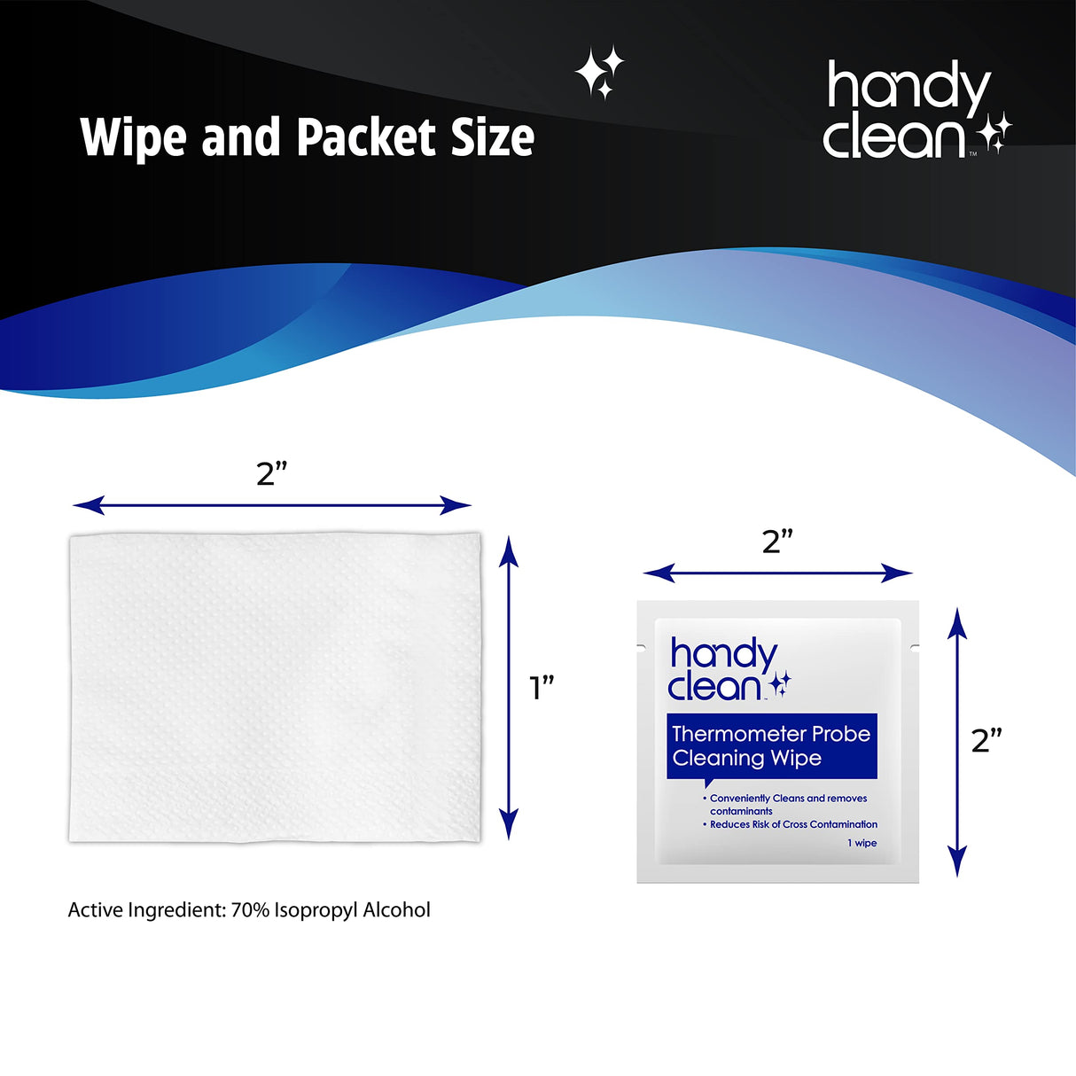 HandyClean Thermometer Cleaning Wipes, 70% Isopropyl Alcohol, Wipes for Probe Thermometer, 1000 ct of 2 x 1 inches Individually Wrapped Wipes
