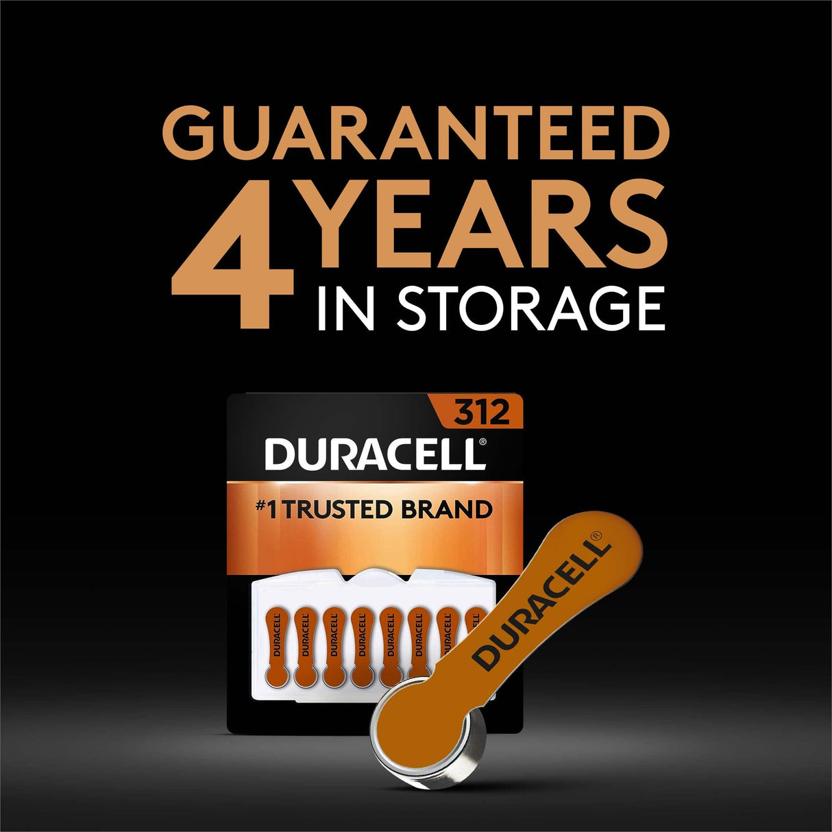DURACELL Hearing Aid Batteries Brown Size 312, 32 Count Pack, 312A Size Hearing Aid Battery with Long-Lasting Power, Extra-Long EasyTab Install for Hearing Aid Devices