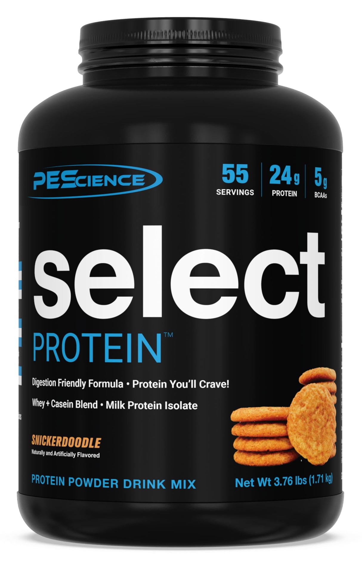 PEScience Select Protein Powder, Whey and Casein Blend, Clean Protein Powder for Women and Men, Low Calorie, Low Carb, Keto Friendly, Gluten Free, Snickerdoodle, 55 Servings