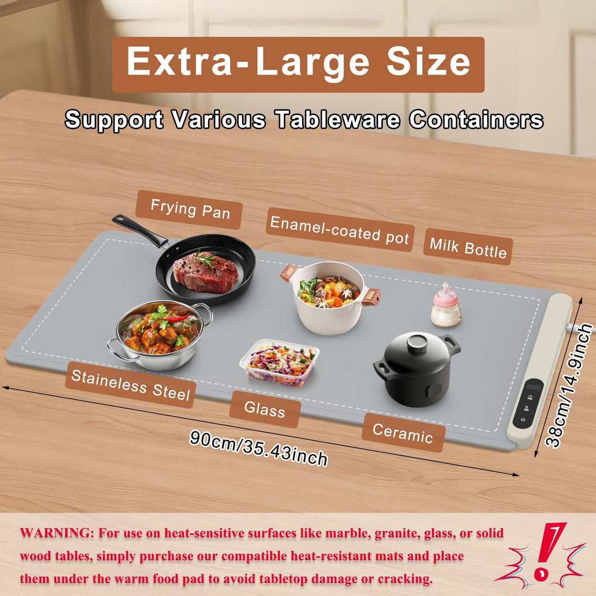 FYY Extra Large Warming Mat for Food - Rapid and Full Surface Heating, 6 Temp Settings, 6H Timer, Rollable Portable Food Warming Mat for Gatherings, Parties, Keep Meal Warm (XX Large Size, Gray)