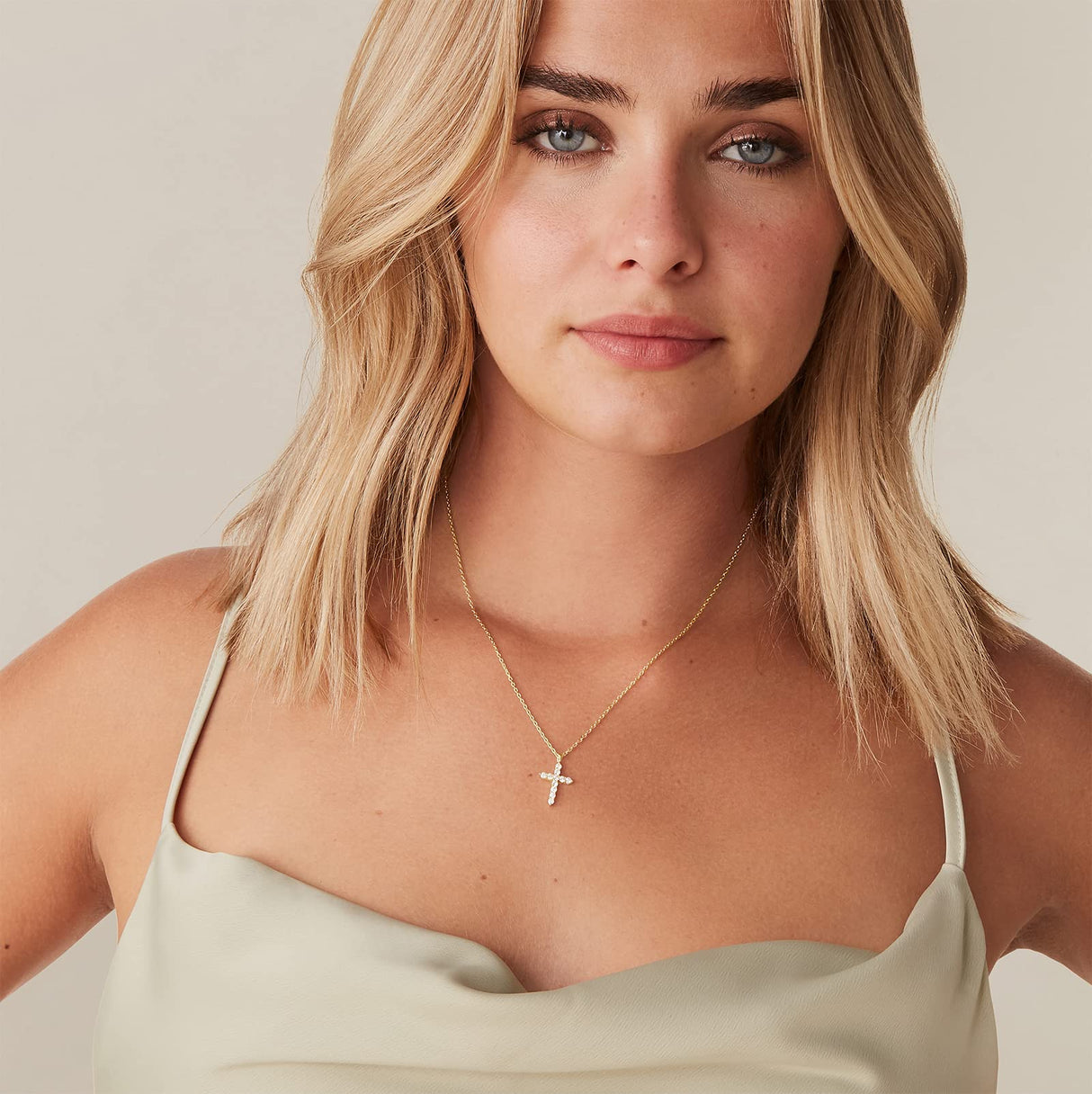 PAVOI CZ Cross Pendant Necklace for Women, 14K Gold Plated, Two Tone Gold