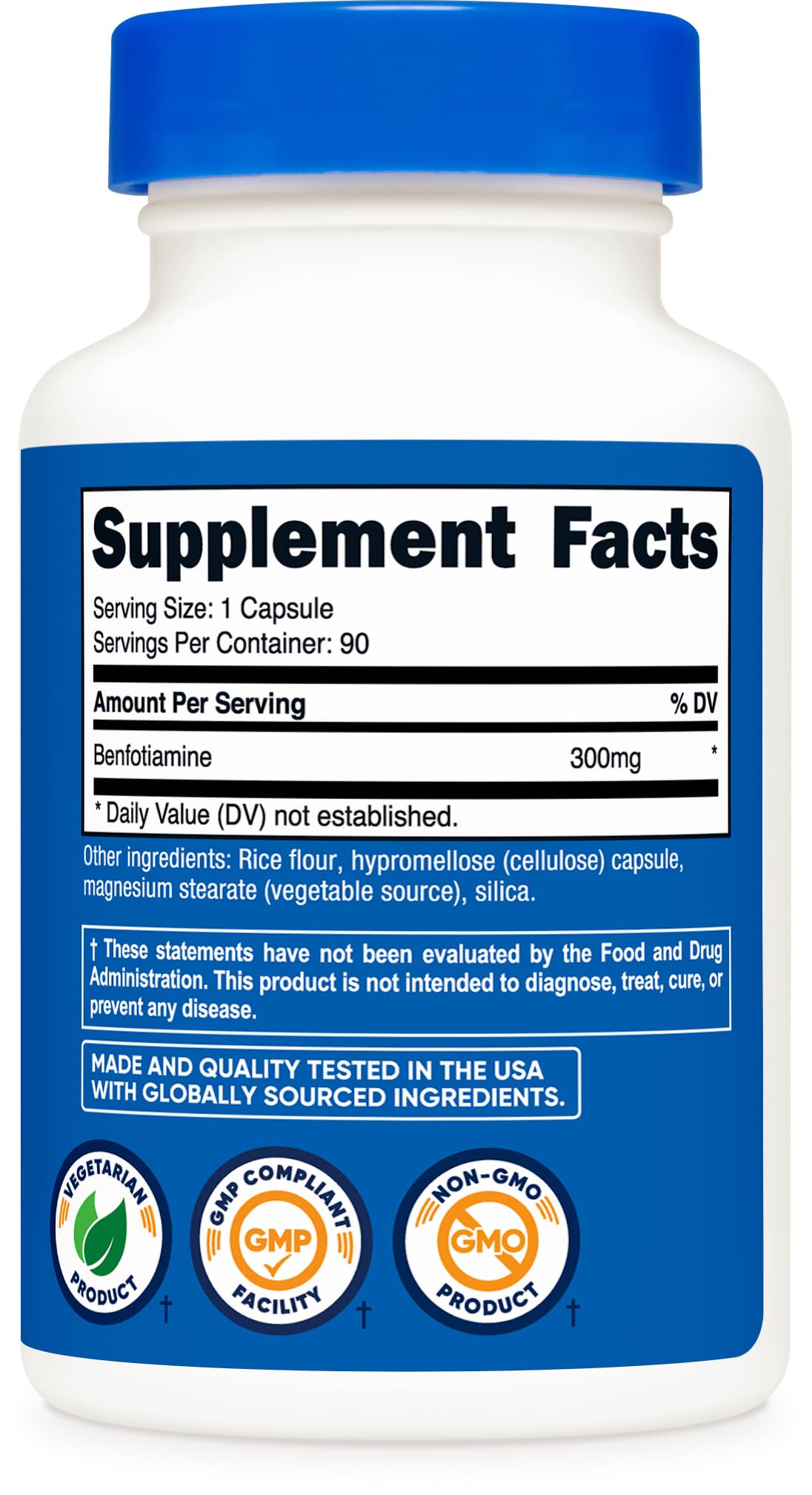 Nutricost Benfotiamine 300mg, 90 Capsules, Fat Soluble Vitamin B1, GMO-Free