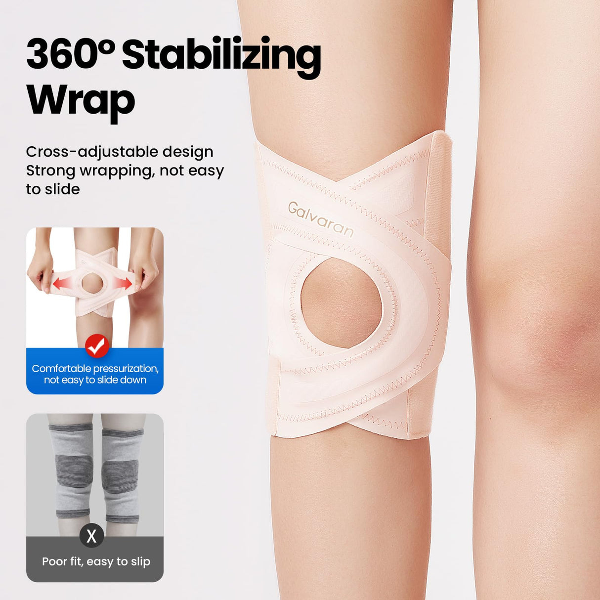 Galvaran Knee Brace for Women & Men, Relief Recovery Meniscus Tear, Arthritis Pain, ACL & MCL, Knee with Side Stabilizers,Adjustable Knee Support (Nude Pink, Medium)