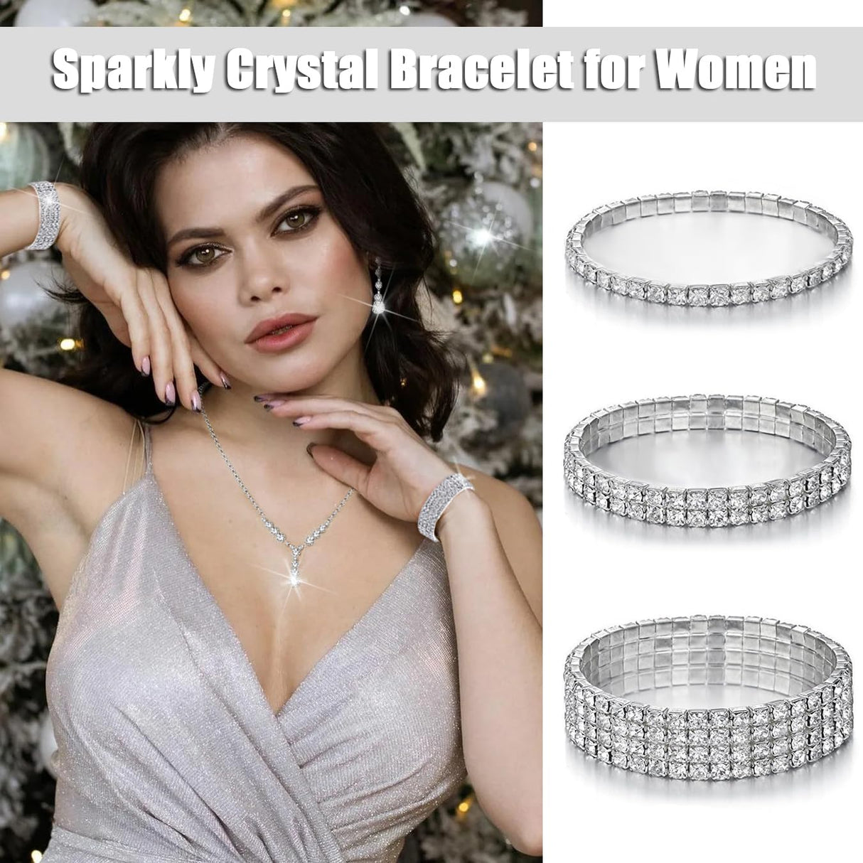 GIFIKOI 11 Pcs Silver Clutch Purse Crystal Jewelry Set for Women Shiny Rhinestone Jewelry Accessories for Evening Party Bride Wedding