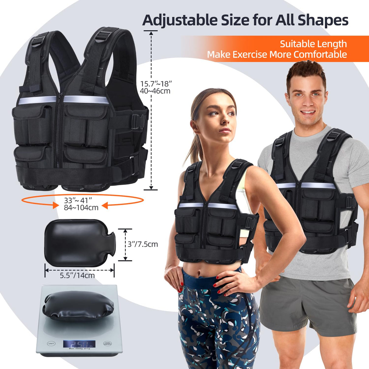 Weighted Vest for Men Women: Sportneer 2lb - 42lbs Adjustable Weighted Vest Men with Reflective Stripe Weight Vest Running Vest for Women Gym Home Workout Fitness Exercise Strength Training
