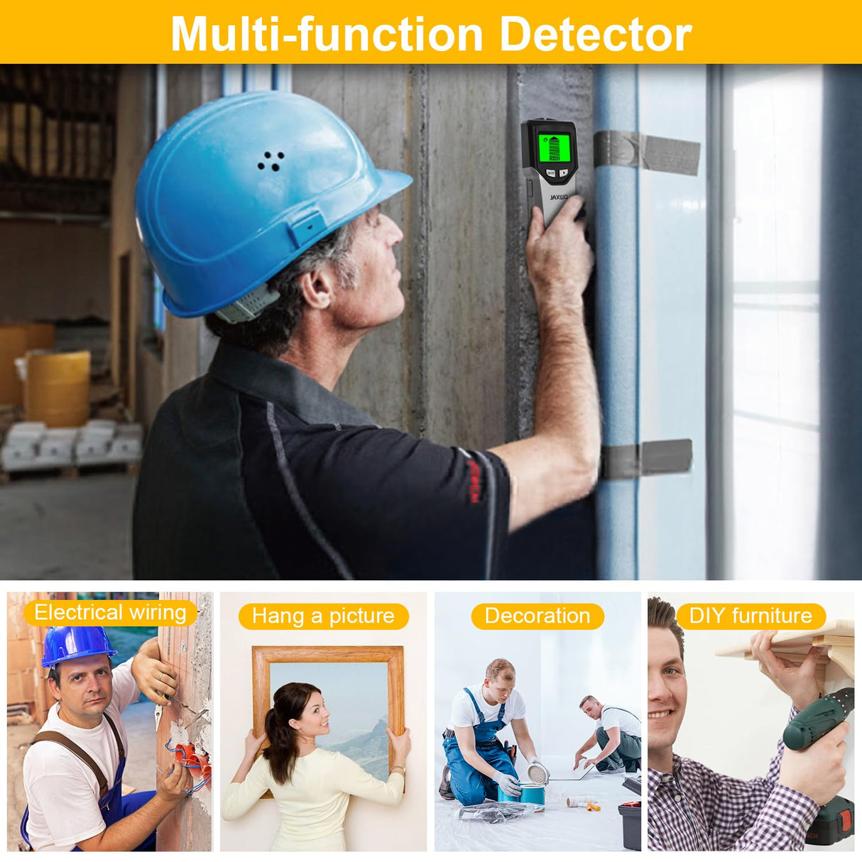 Stud Finder Wall Scanner - 5 in 1 Stud Finder Tool w/Smart Chip and HD LCD Display, Stud Detector Beam Finders for the Center and Edge of Wood AC Wire Metal Studs Joist Pipe (Silver Plate)