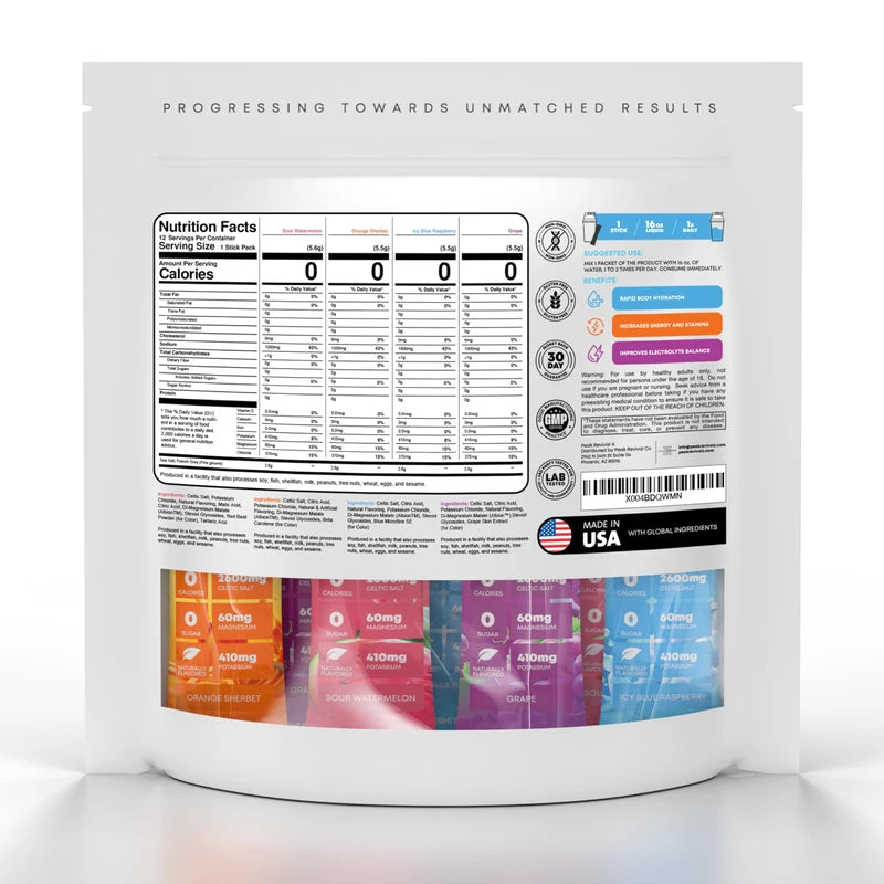 Peak Revival-X Electrolytes Powder Packets - Celtic Salt Electrolyte Drink Mix for Rapid Hydration - Non-GMO, Vegan Friendly, Gluten Free & Sugar Free Electrolytes Powder - Variety Pack (12 Packets)