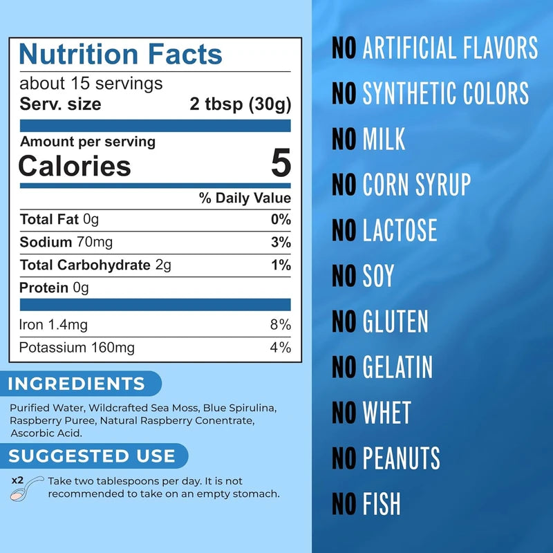 Organic Blue Spirulina Sea Moss Gel – Raw Irish Sea Moss Superfood (16 Fl Oz, Made in the USA)