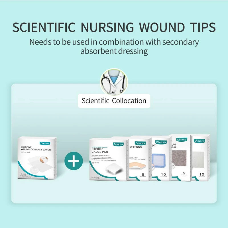 Dimora Silicone Wound Contact Layer, Adaptic Non-adhering Dressing, Transparent Wound Dressing Pads, 3in x 4in (7.5cm x 10cm), 10 pcs