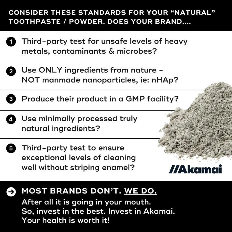 Akamai Mineral Toothpowder Remineralizes, Natural Ingredients for Oral Health - SELECT: Glass Jar (2mo supply)