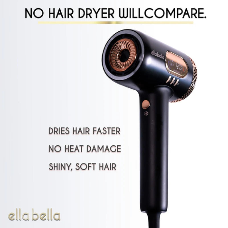 ELLA BELLA® Professional Smart Ionic Hair Dryer with Diffuser • Negative Ion Blow Dryer • Intelligent Heat Control & Wind Speeds • Suitable All Hair Types