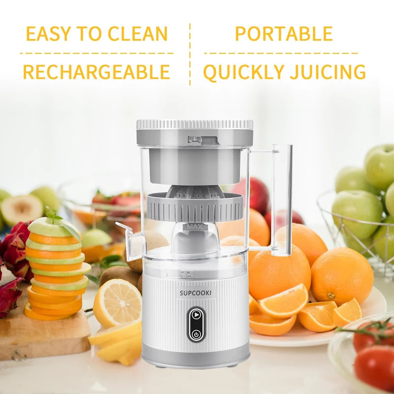 Electric Citrus Juicer - USB Rechargeable Juicer with Cleaning Brush, Orange Lime Lemon Grapefruit Juicer Squeezer, Easy to Clean Portable Juicer Machine