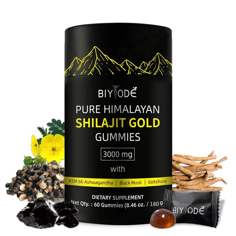 biyode Pure Himalayan Shilajit Gummies with Ashwagandha, Gokshura & Other Herbs - 60 Gummies - Supplement, Edible Fitness Dietary Healthcare Natural Organic - Specification: Pack of 1