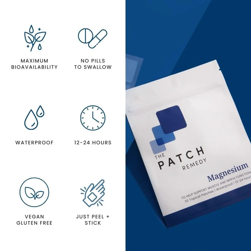 The Patch Remedy Magnesium Patches Magnesium Glycinate | 30 Topical Patches | Waterproof | 100% Magnesium Glycinate | Last 12-24 Hours