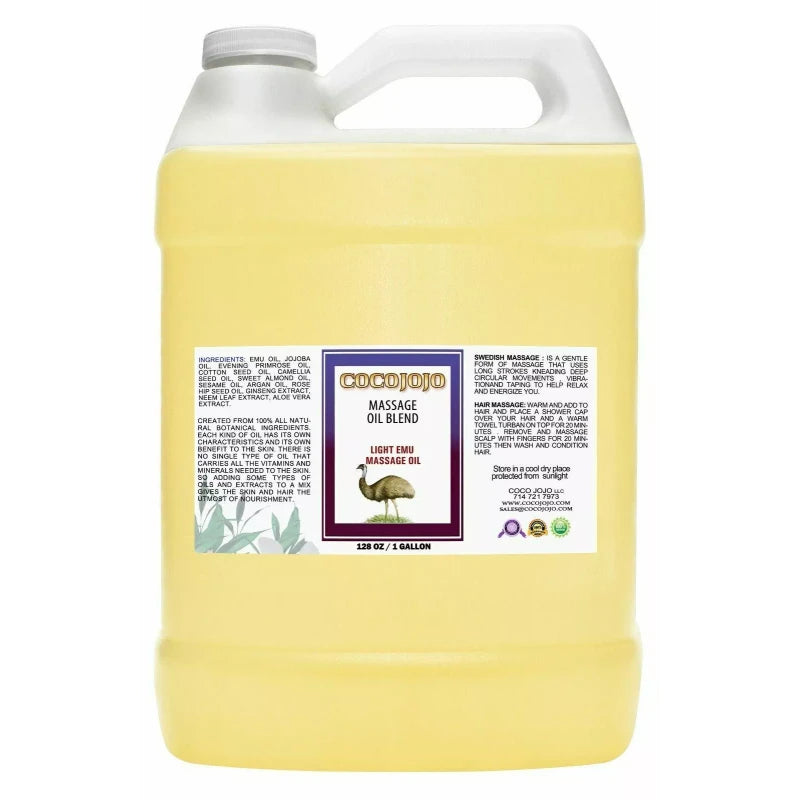 cocojojo Pure light emu oil blend with argan moroccan, jojoba, sweet almond massage oil - 128 oz / 1 Gallon