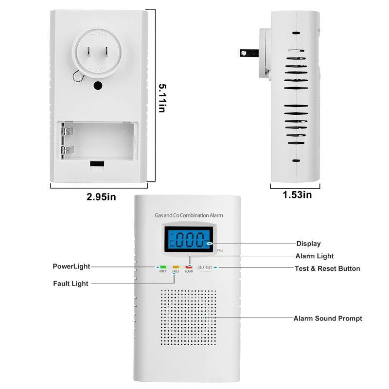 Hembisen Combination Gas & Carbon Monoxide Detectors - 3 Packs Plug in Carbon Monoxide Alarm & Natural Gas Detector for Home, 2-in-1 Co Detector & Combustible Gas Detector with Digital Display, Easy to Install