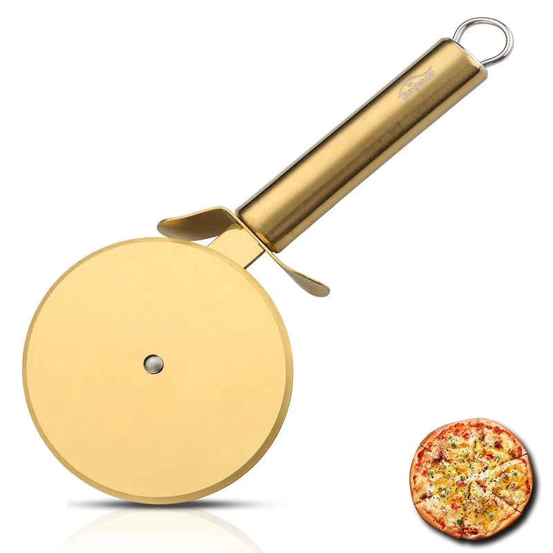 Berglander Pizza Wheel, Gold Titanium Plating Stainless Steel Pizza Cutter, Super Sharp Pizza Slicer With Titanium Gold Plating, Pastry Cutter, Easy to Clean And Stored