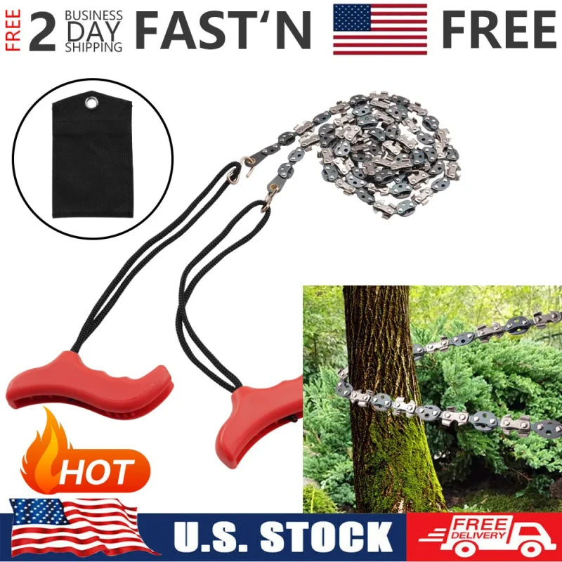 homelife_88 53 Inch Hand Rope Chain Saw Sharp Manual Tree Limb Chain Saw with 68 Teeth