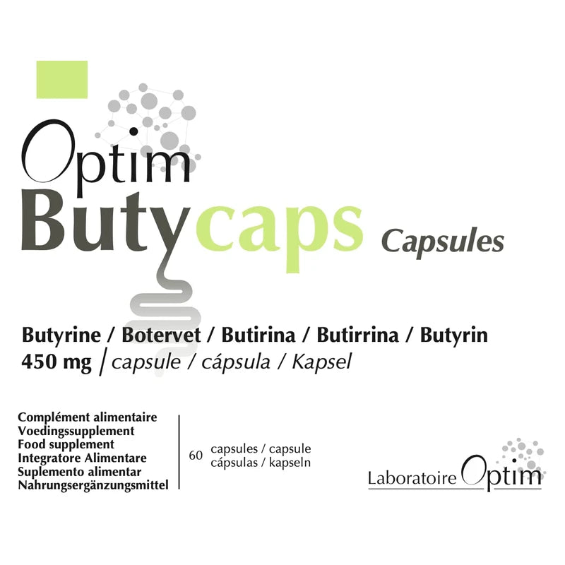 Optim Butycaps 60 Capsules - Liquid Butyrin 450 mg - Butyric Acid Butyrate - Transit, Colon & Leak Bowel - Dietary Supplement