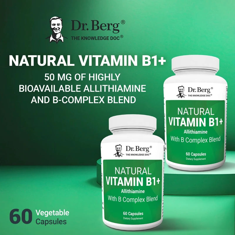 Dr. Berg Nutritionals Dr. Berg Natural Vitamin B1 B6 B12 Complex - Allithiamine Vitamin B1 Supplement with 8 Essential Vitamin B Complex for Men & Women Including Thiamin, Niacin, Folate, Magnesium & More - 60 Capsules