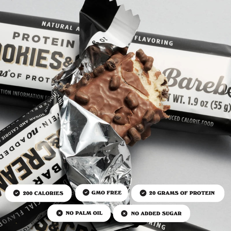 BAREBELLS Barebells Protein Bars Cookies & Cream - 12 Count, 1.94oz Bars - Protein Snacks with 20g of High Protein - Chocolate Protein Bar with 1g of Total Sugars - On The Go Protein Snack & Breakfast Bars