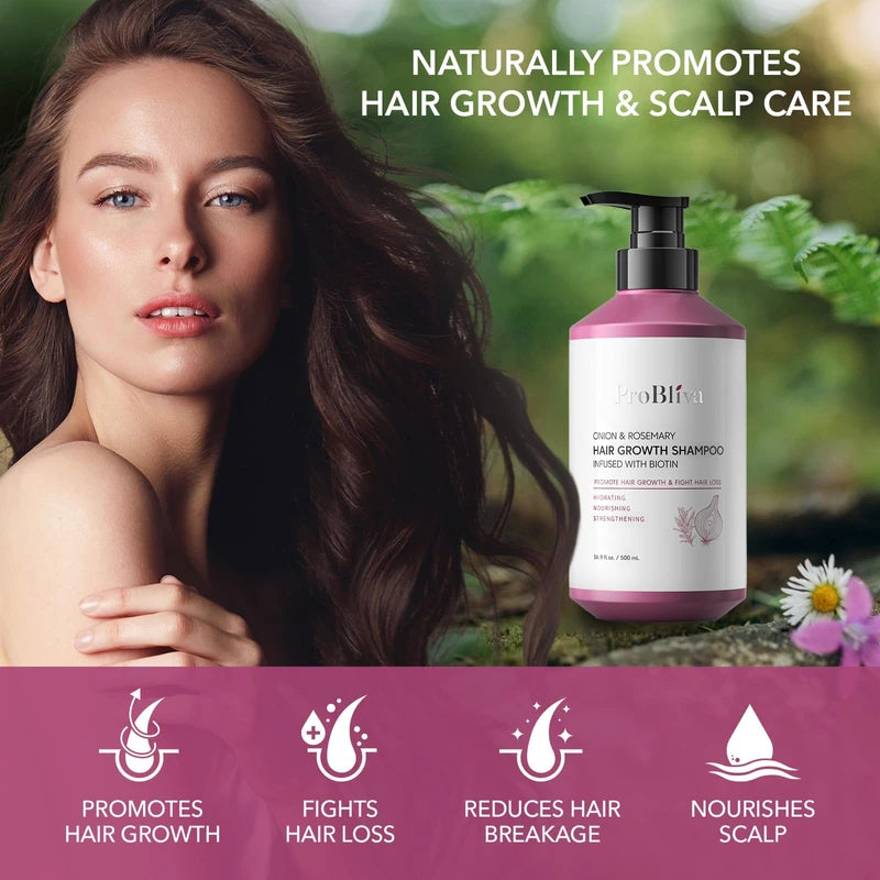 ProBliva Onion & Rosemary Hair Growth Shampoo: Biotin Infused Shampoo for Hair Loss and Thinning Hair - Promotes Healthier, Thicker and Stronger Hair for Women and Men - 16.9 oz