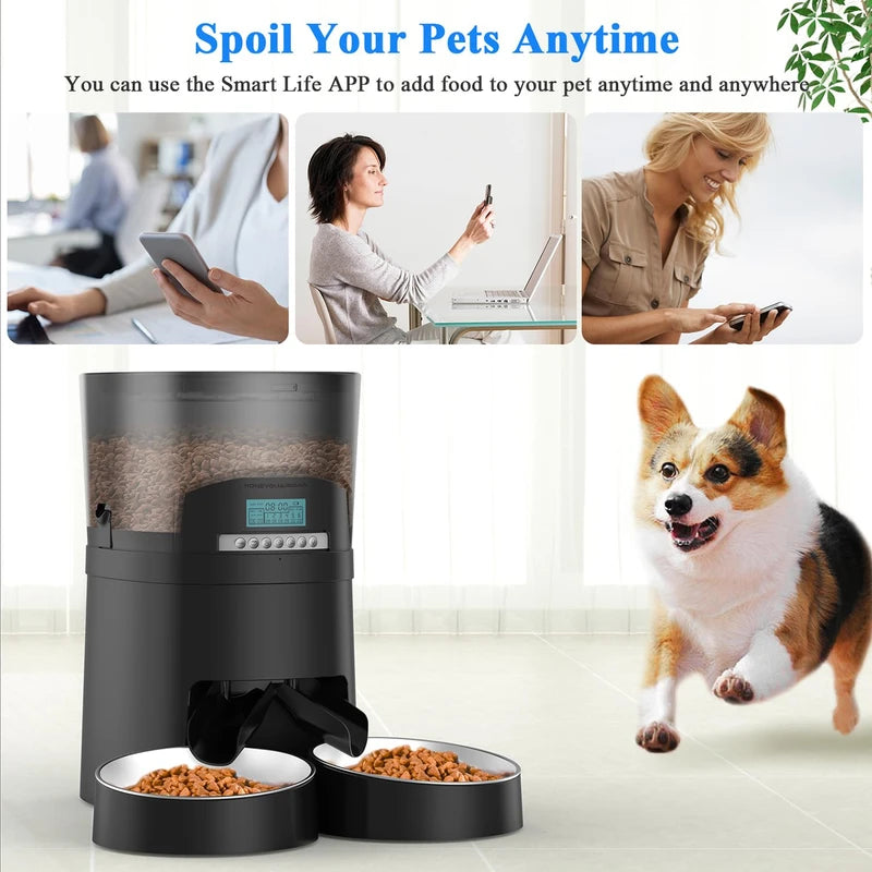 HoneyGuaridan 4.5L Automatic Cat Feeder for 2 Cats,Wi-Fi Smart Pet Feeder,Timer Cat Food Dispenser for Cats & Dogs, APP Control,Desiccant, Voice Recorder,Stainless Steel Bowl (Black)