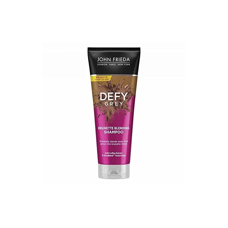 John Frieda Defy Grey Brunette Blending Shampoo 250 Ml, Disguise And Hide Grey Hair, Colour-Depositing Shampoo Brown Hair, Grey Hair Coverage
