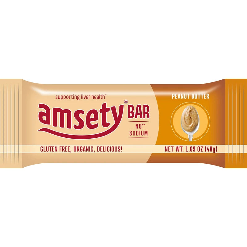 Amsety Nutrition Bar, Supports Liver Health, Includes Super 16 Vitamins, Low Sodium, Organic, Gluten-Free, 1.69oz (Value Pack (12 Bars), Peanut Butter)