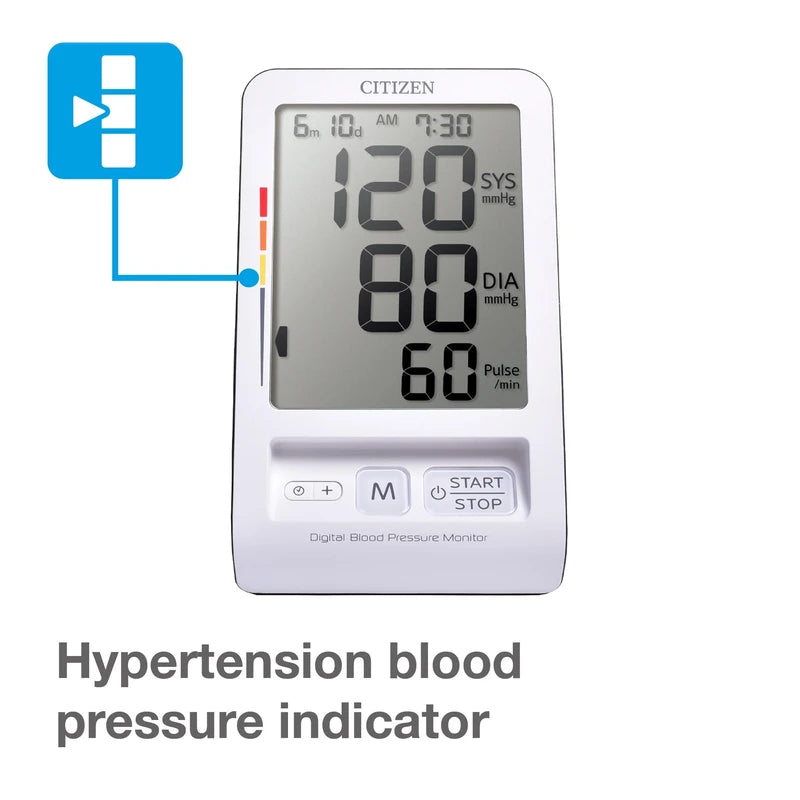 CITIZEN CHU456 Digital Blood Pressure Monitor for Home Use with Convenient Cuff Storage Holder and Huge Display. Complete with Hypertension, Pulse and Irregular Heartbeat and Body Movement Indicators