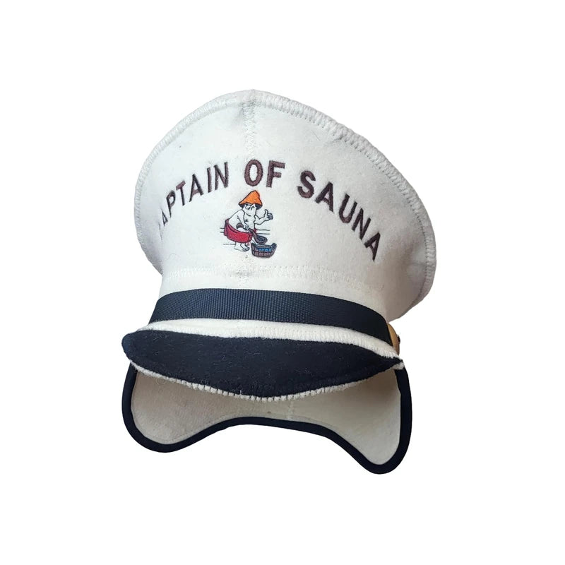 Captain Sauna Hat 100% Wool Felt Banya Hat with Embroidery to Protect Your Head from Heat, White/Opulent Garden