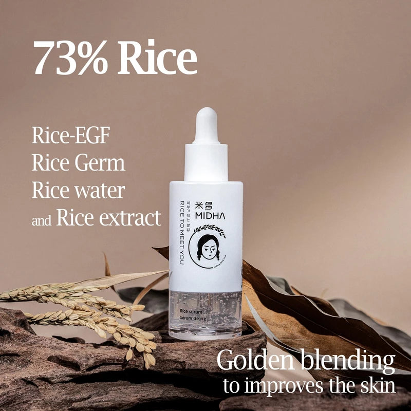 MIDHA Rice Serum 50ml for skin moisturizing, tightening and revitalizing, Day and Night use, Quick absorption, Vegan