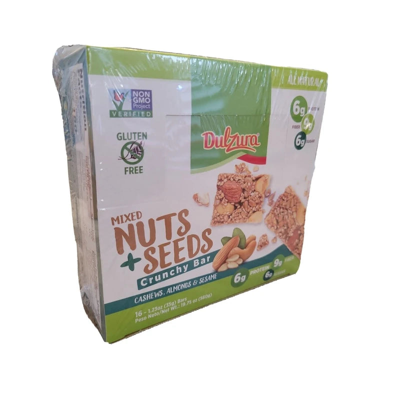 Dulzura All Natural Mixed Nuts + Seeds Crunchy Bars PK-16 GLUTEN FREE NON GMO