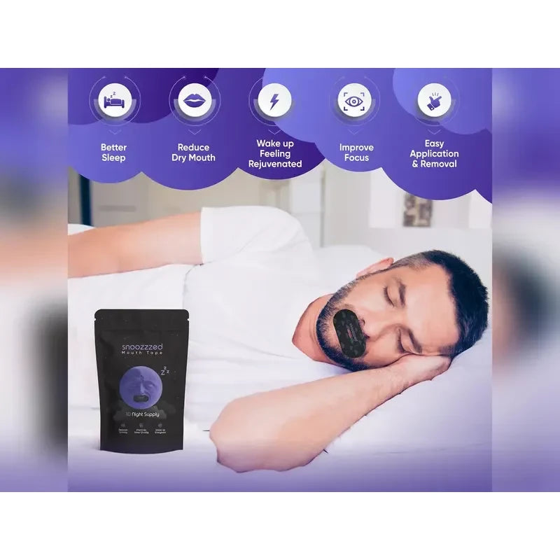 snoozzzed Mouth Tape for Sleeping - (30 Night Supply) Reduces Snoring, Restful Sleep, Hypoallergenic Sleep Aid Comfort, Skincare Mouthtape Mask