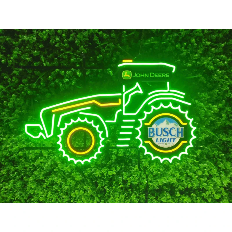 24"x15" John Deere Farm Tractor Busch Light Beer LED Neon Light Lamp Sign Dimmer