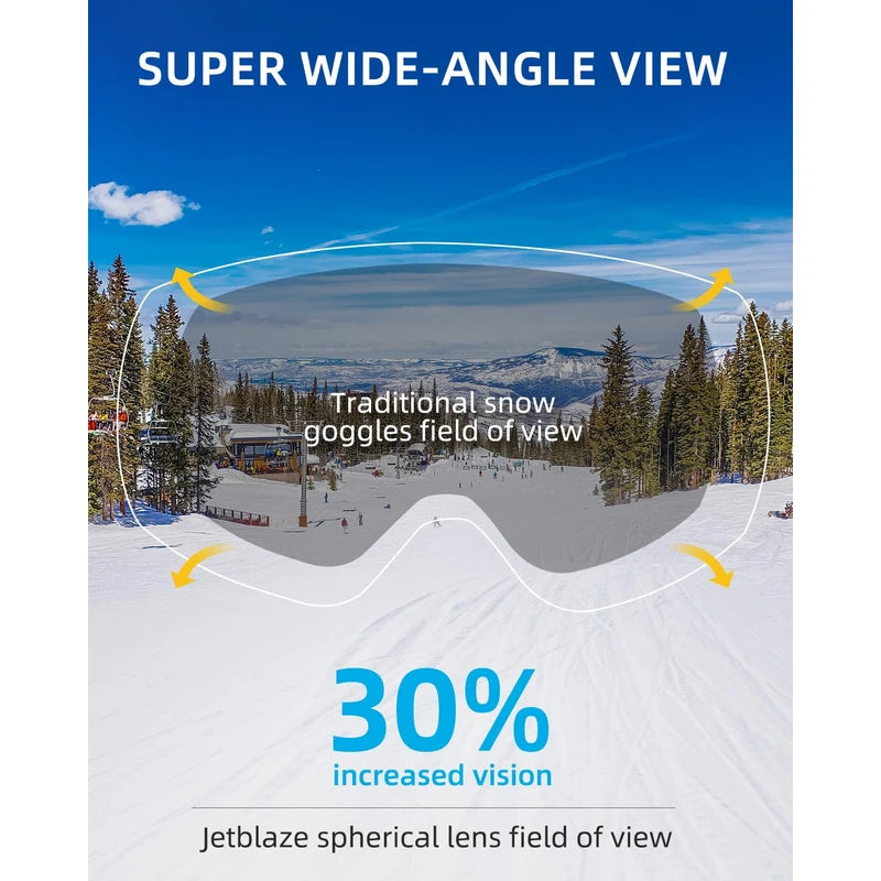 JetBlaze Ski Goggles Unisex OTG Ski Goggles with interchangeable lens and strap for spectacle wearers Snow Goggles Anti Fog Ski Snowboard Goggles Compatible Helmet Spherical Mirrored Silver Lens