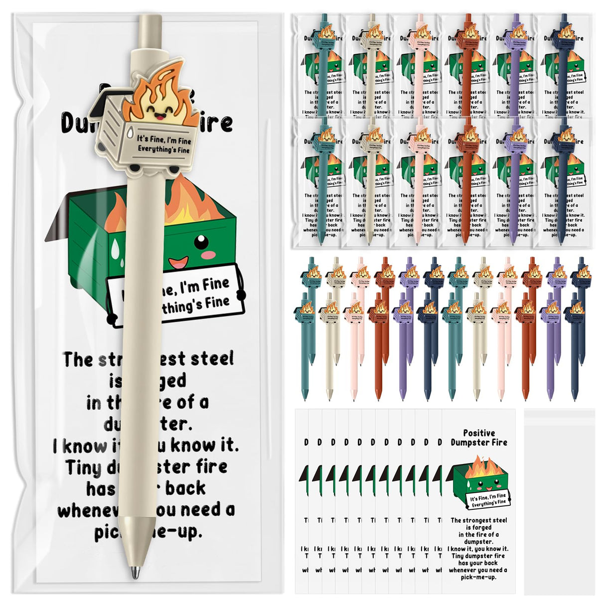 Sayglossy 30 Sets Dumpster Fire Gifts Funny Dumpster Fire Ballpoint Pens and Bookmarks Bulk Emotional Support Gift for Christmas Office Desk Accessories Work Coworkers Team Employee Staff Teachers