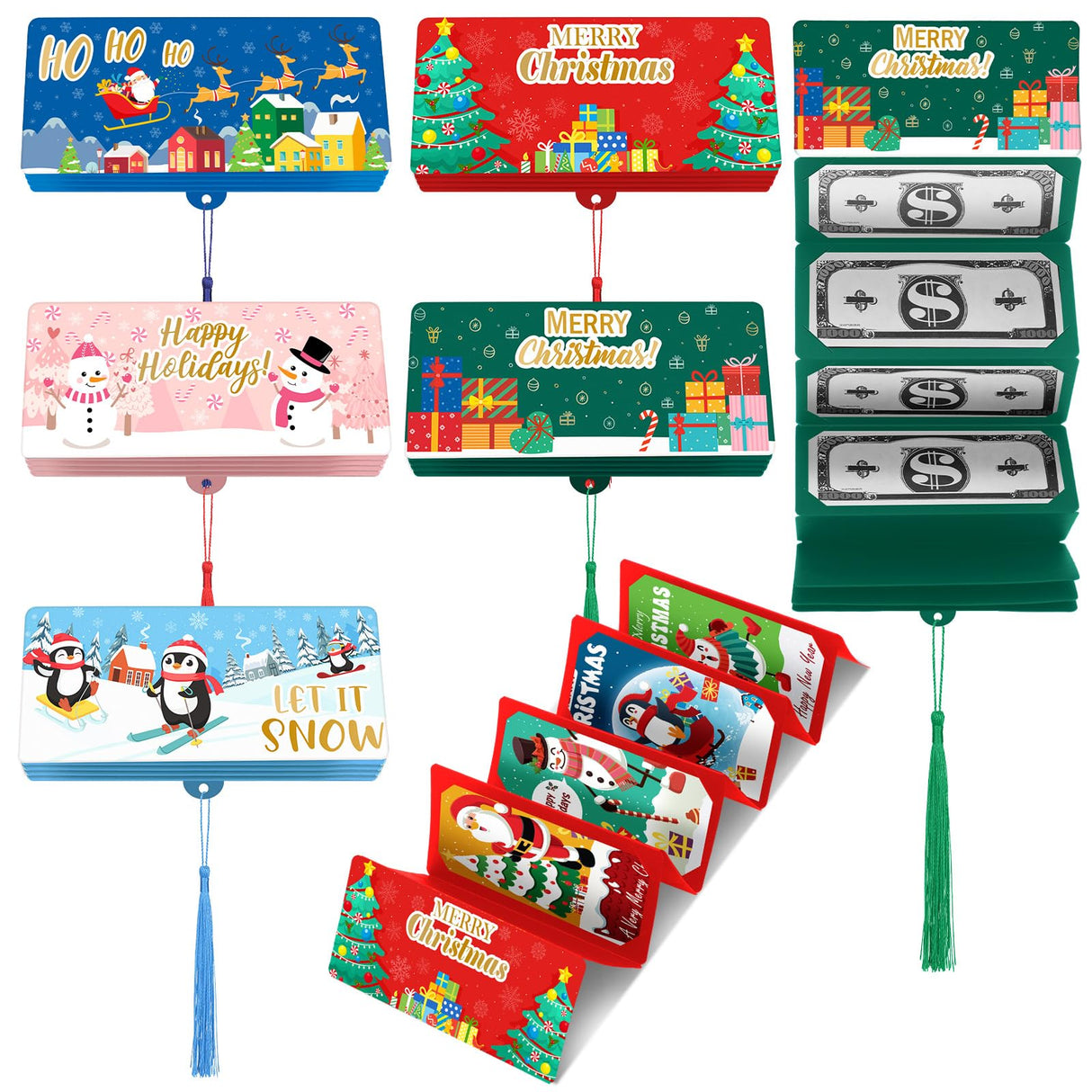 TecUnite 5 Pieces Christmas Money Holder Christmas Surprise Money Card Holder with 6 Slots Xmas Gift for Xmas Cash Card Supplies(Classic)