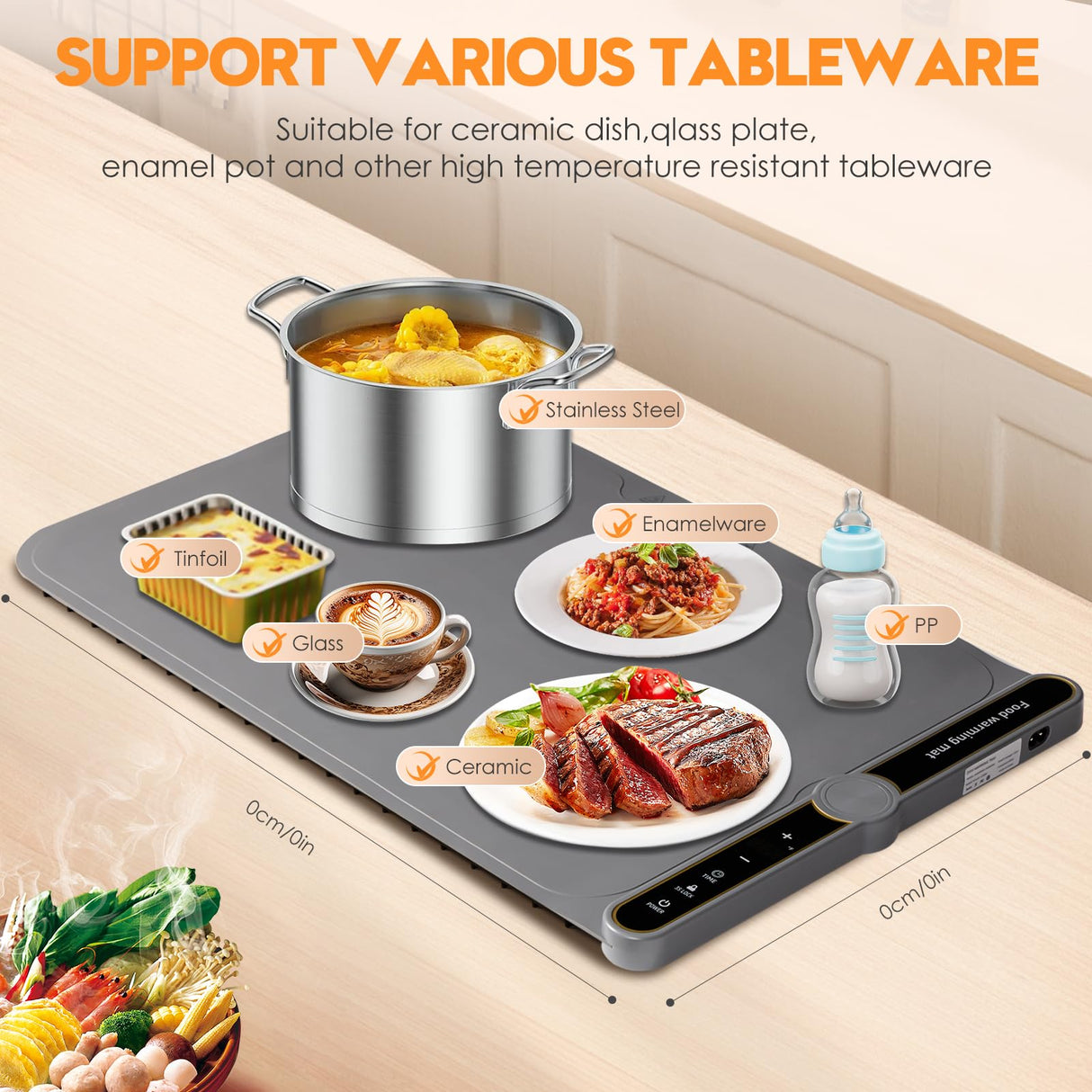Silicone Warming Mat for Food, Fast Full Surface Heating Electric Warming Tray, 9 Level Temperature Adjustable Warming Kitchen Mat, Roll Up Food Warmer Mat for Countertop, Party, Travel