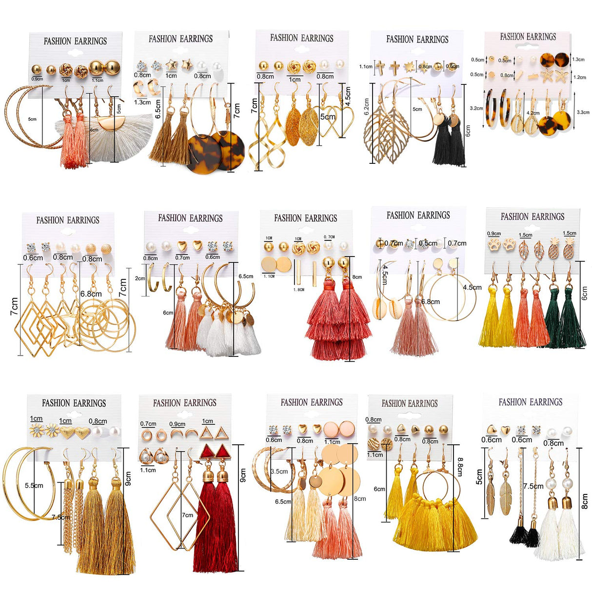 AROIC 93 Pairs Colorful Earrings with Tassel Earrings