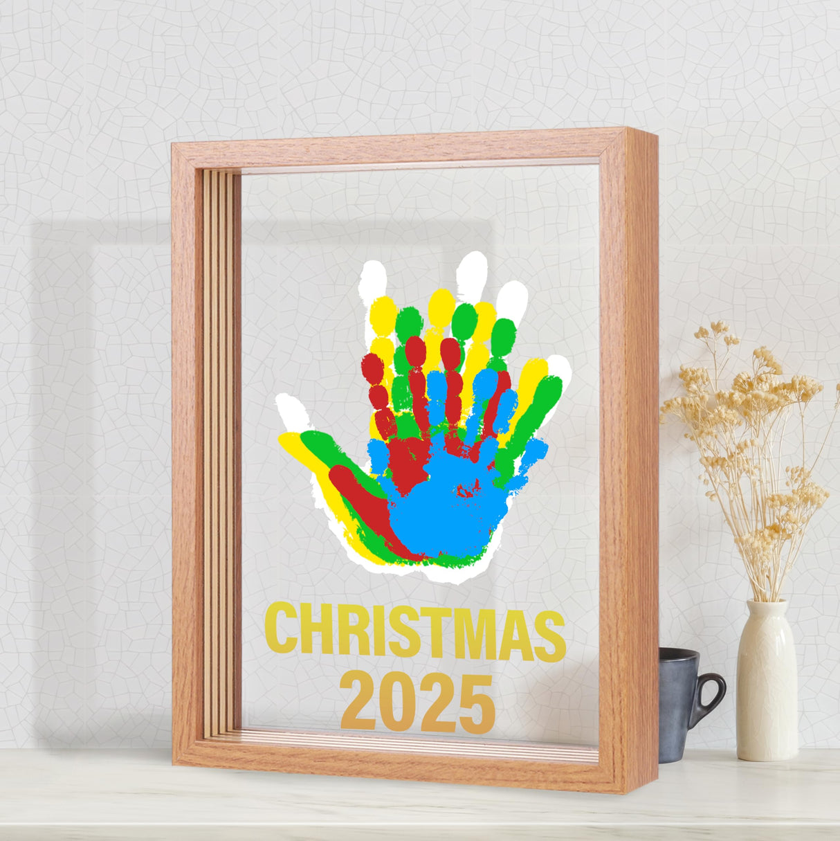 Bixinyo Family Handprint Kit - Baby Hand and Footprint Kit, Adoption Gifts, Family Gifts for New Parents, Christmas, New Mom, DIY Craft Keepsake Wooden Frame, 5 Non-Toxic Paints (Brown)