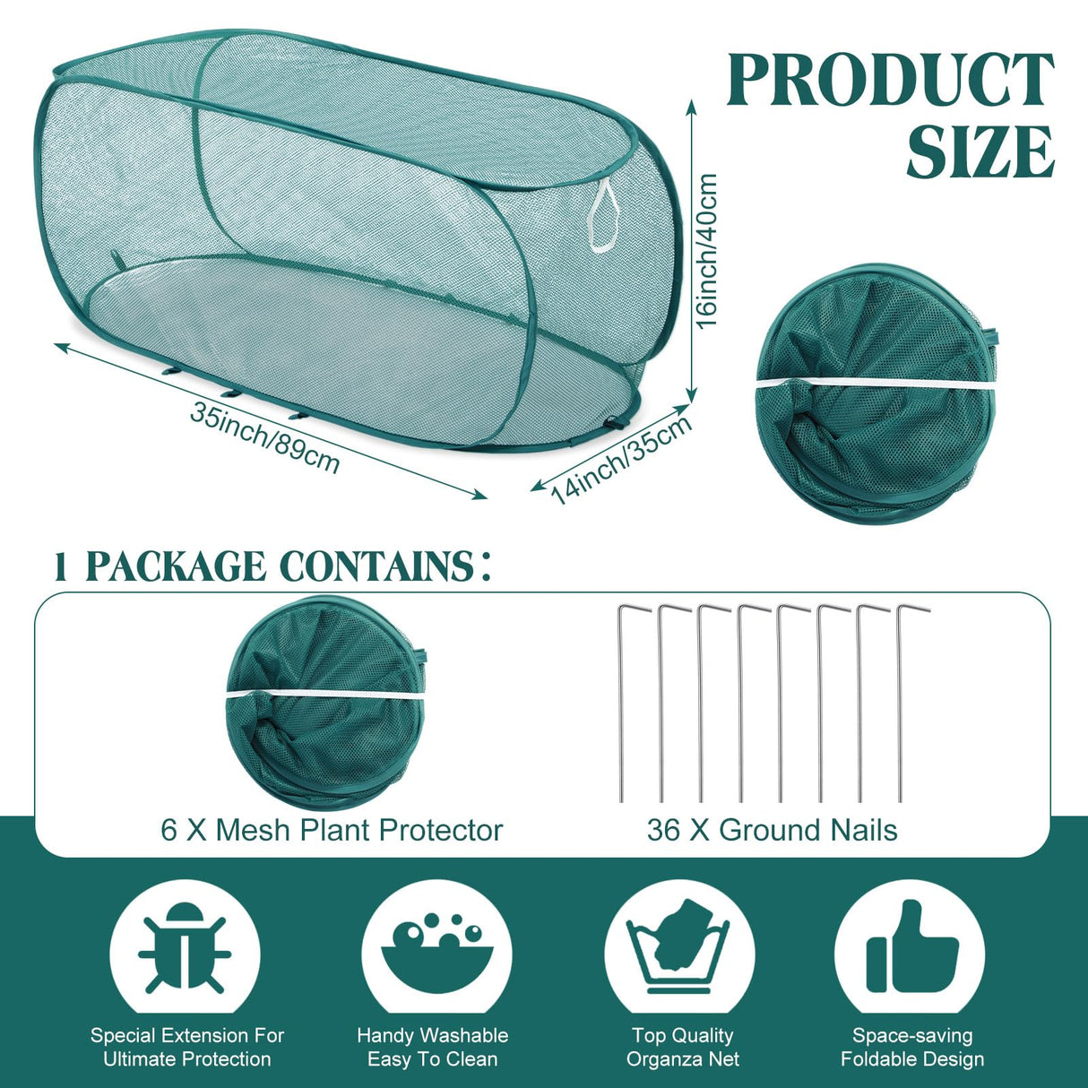 Threehoney 6 Pack Pop up Mesh Plant Covers Outdoor Plant Protector with Ground Nails for Garden Net Guard for Protecting Vegetables Fruits Seedlings Flowers from Animals 35" L x 14" W x 16" H