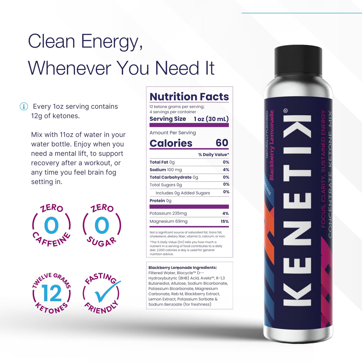KENETIK Ketone Drink Mix, Exogenous Ketones Blend, Keto, Caffeine & Sugar Free, Vegan Supplement For Clean Energy & Mental Focus, Coffee Alternative with D-BHB - Variety, 3PK (12 Servings)