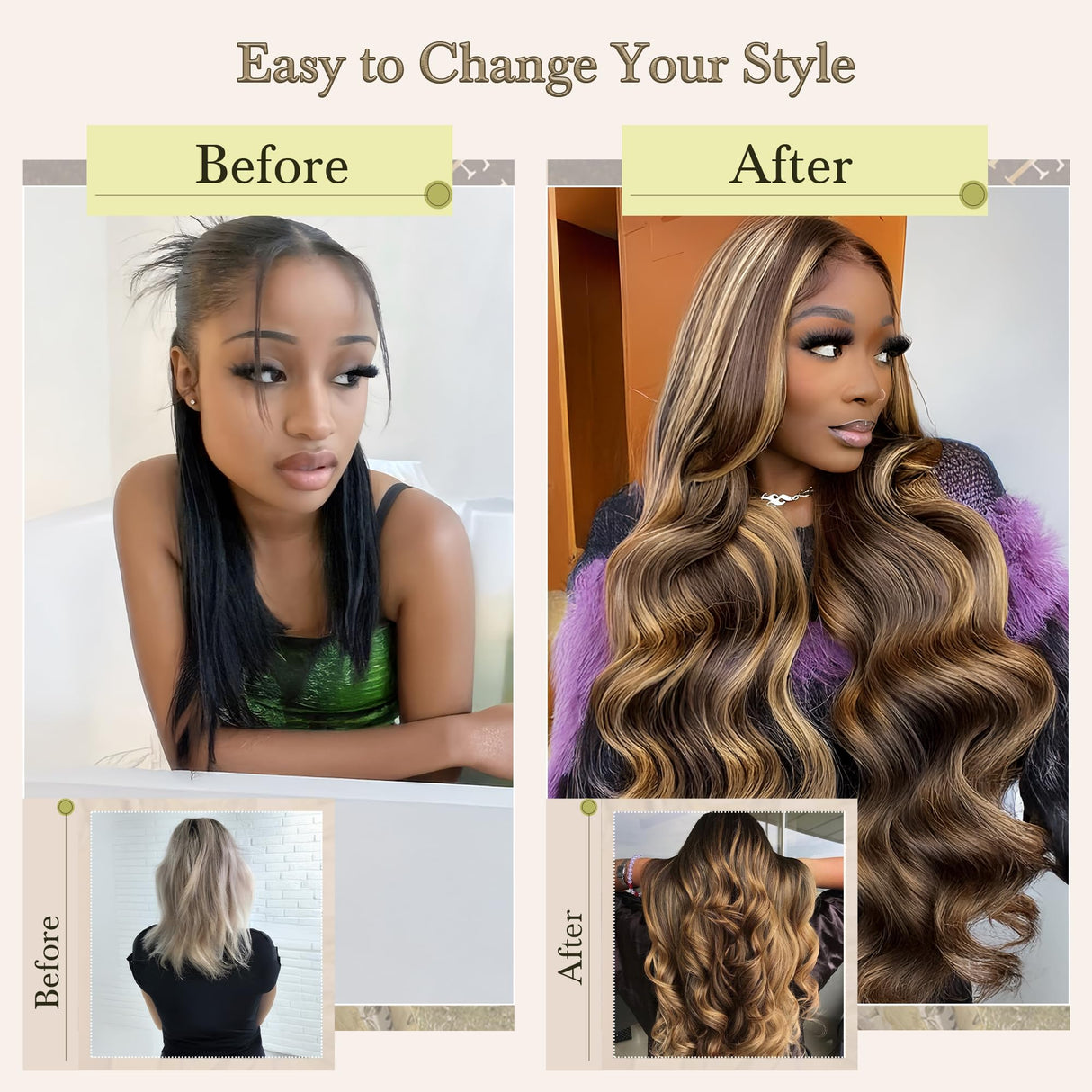 Human Hair Bundles 4 Bundles 18 20 22 24 Inch Hair Extensions Honey Blonde Highlight Body Wave Human Hair 100% Unprocessed Brazilian Virgin Hair Quick Weave P4/27