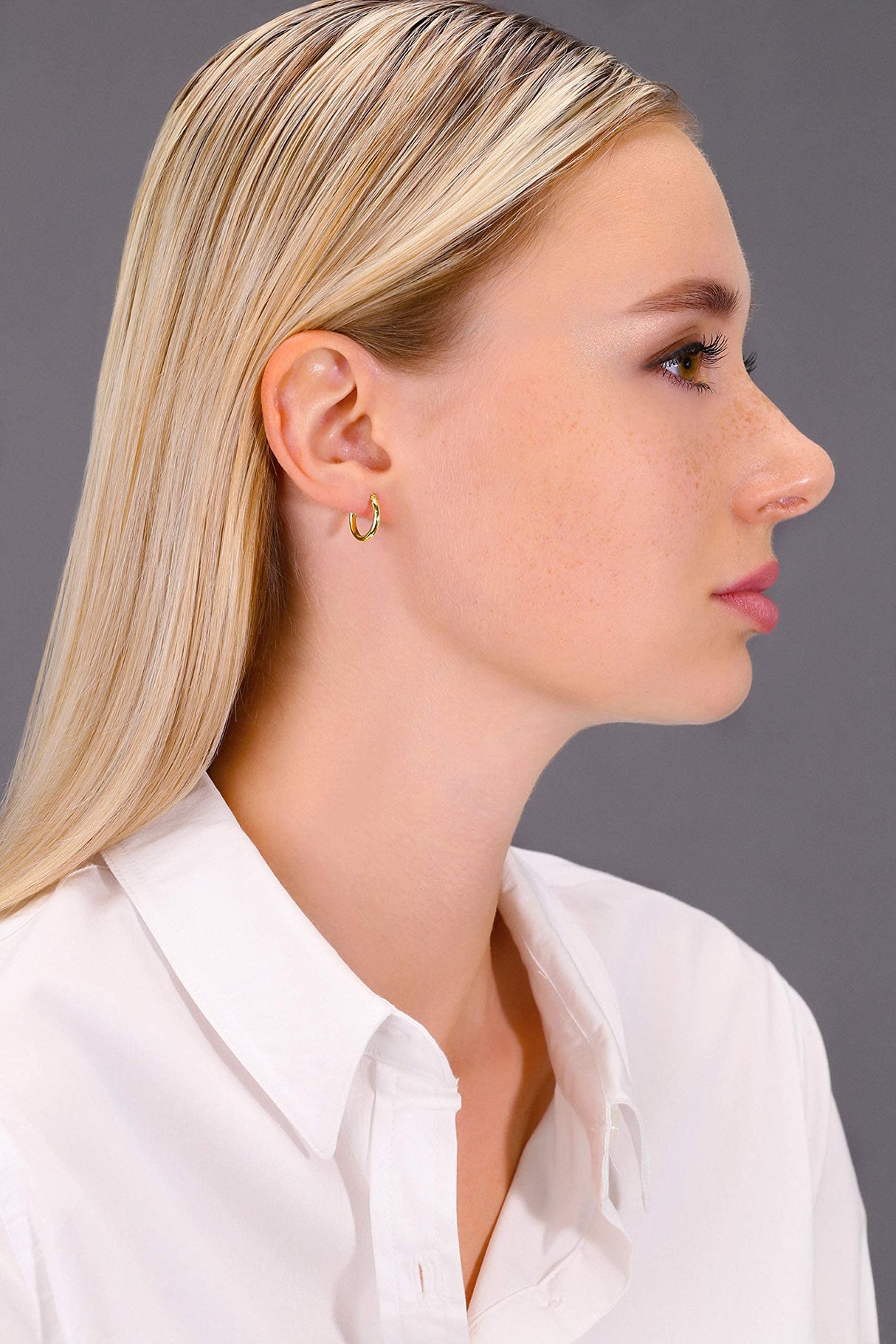 14k Yellow Gold Classic Shiny Polished Round Hoop Earrings, 2mm Tube 13mm