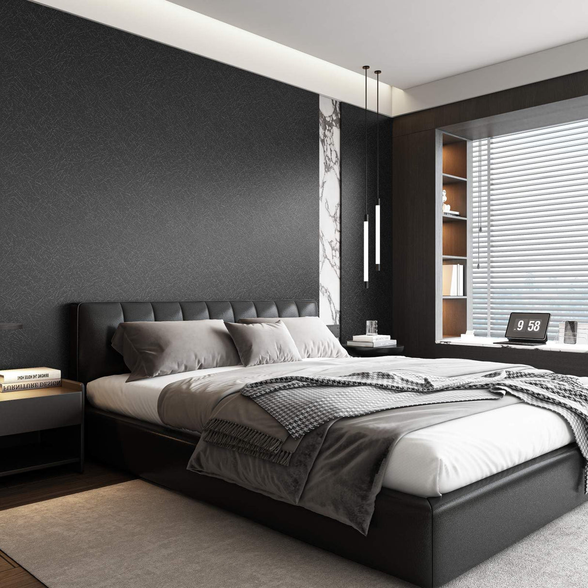 Abyssaly Black Silk Wallpaper Peel and Stick 15.7" X 393.7" Embossed Self Adhesive Black Contact Paper Removable Kitchen Vinyl Textured Wall Paper Cabinet Furniture Shelf Liner