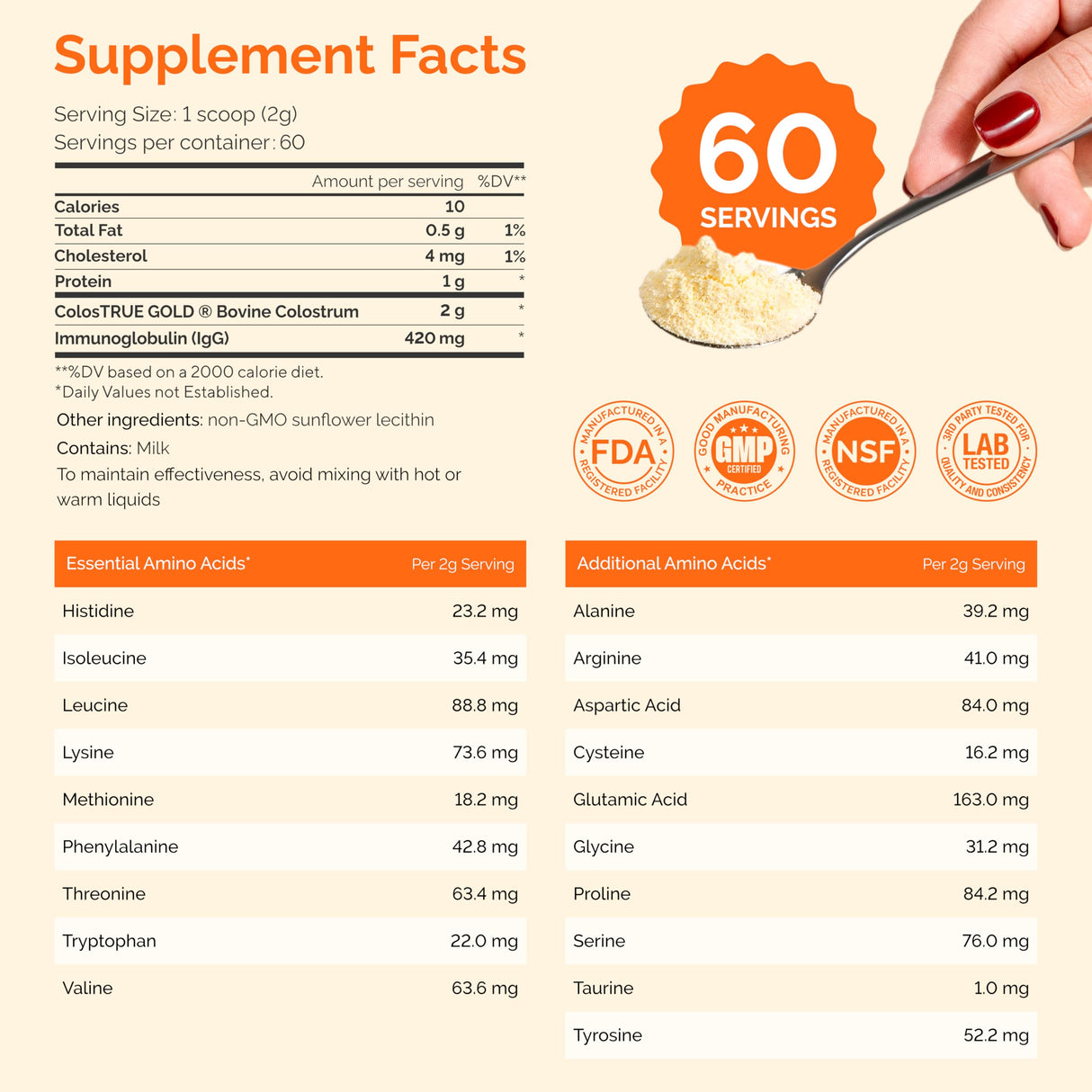 Folqs Bovine Colostrum Powder – First-Day Milking for Immune & Gut Support – 60 Servings – Supports Skin & Tissue Health – Made in USA - Amino Acids, Vitamins, Minerals – Kosher - Sustainably Sourced