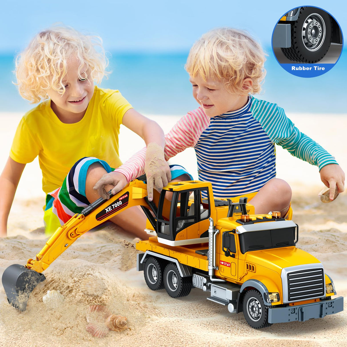 Bstoyder Kids Toys for 3 4 5 6 7 8 Years Old Boys, Large Excavator Truck Toy with Lights, Sounds, Toddler Friction Powered Truck Vehicle Toy for Boys Girls Christmas Birthday Gifts