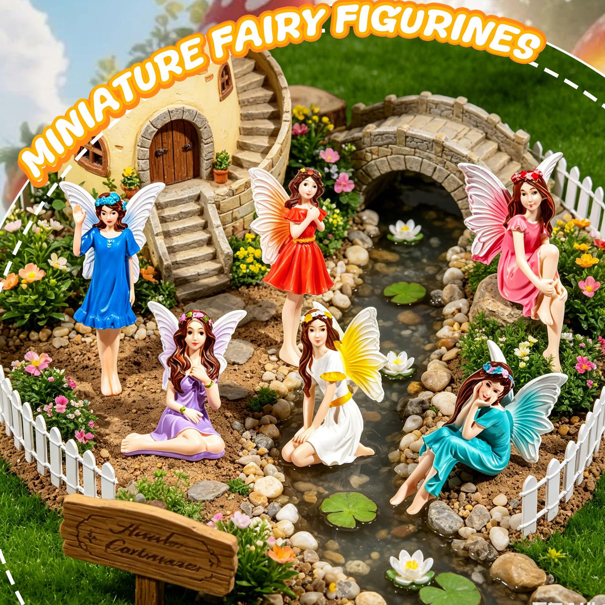 Exasinine 6 Pcs Fairy Figurines Mini Garden Fairies Fairy Garden Accessories for Outdoor Yard Home Decoration