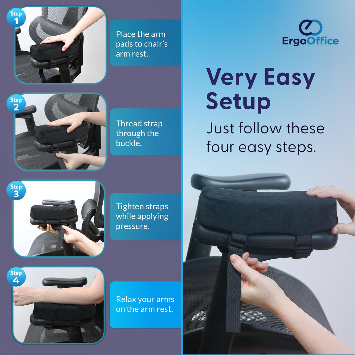 Thick Memory Foam Office Chair Arm Pads - Office Chair Armrest Covers Provide Elbow Cushion and Relieve Pressure - Ergonomic Desk Chair Arm Covers - Gaming, Computer Chair Rest Pads (Set of 2)